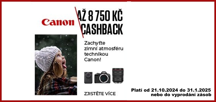 ZIMNÍ CASHBACK na vybrané produkty Canon (Platí od 21.10.2024 do 31.1.2025)