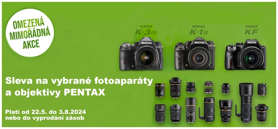 Pentax - Sleva na vybrané fotoaparáty a objektivy (Platí od 22.5. do 3.8.2024)
